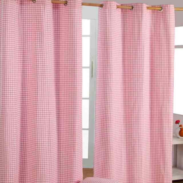 Homescapes Cotton Gingham Eyelet Curtains - 137 x 228 cm Pink Pink