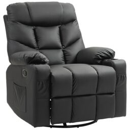 HOMCOM Recliner Armchair, Swivel PU Leather Manual Reclining Chair with Adjustable Leg Rest, Drink Holders, Side Pockets, Rocker Chair for Home Living Room, Black