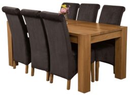 Kuba 180 x 90 cm Chunky Oak Dining Table and 6 Montana Fabric Chairs Black Black