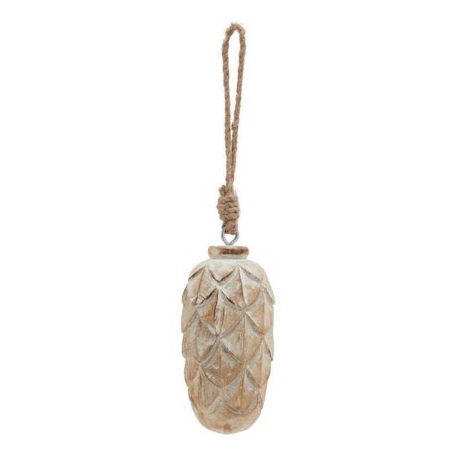 Antique White Wash Pine Cone Bauble - Wood - L6 x W6 x H13 cm - Brown
