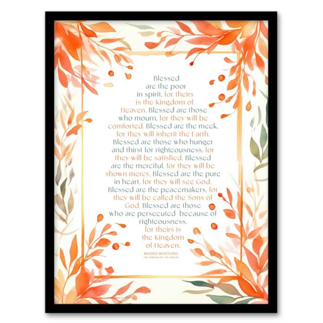 Blessed Beatitudes Sermon Mount Matthew Bible Quote Black Framed Wall Art Print A4