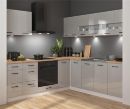 800mm Kitchen Base Unit Cabinet 2 Door 80cm Floor Cupboard Light Grey Gloss Complete Fitted DIY Junona
