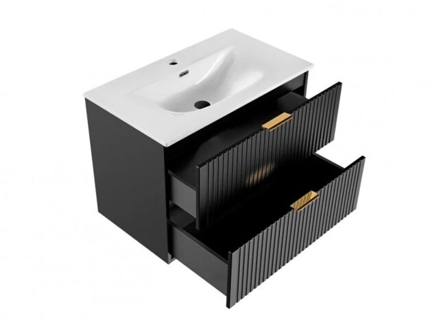 Bathroom Vanity Unit with Basin 800mm Ribbed Textured Black Modern Wall Hung Floating - Adel
