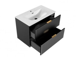 Bathroom Vanity Unit with Basin 800mm Ribbed Textured Black Modern Wall Hung Floating - Adel