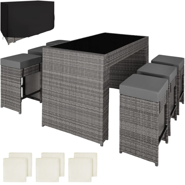 Aluminum Rattan Ibiza 6+1 Bar Set with Protective Cover Grey grey 1