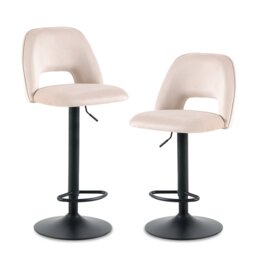 SONARA Set of 2 Adjustable Velvet Upholstered Breakfast Bar Stools White