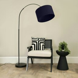 ValueLights Louis Black Arched Curved Floor Lamp Navy Blue Shade