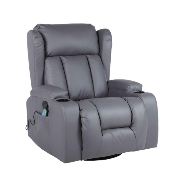 SoHo 10 in 1 Recliner Armchair With Swivel, Tilt Heated and Massage Functionality Grey Grey One Size