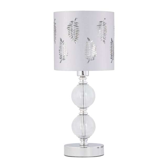 Chrome Two Ball Table Lamp with White Fern Shade Chrome White Medium 1