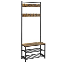 Yaheetech Metal Hall Tree with Shoe Storage Bench Cream Rustic Brown One Size