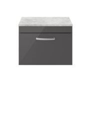 Balterley Millwich Contemporary 1 Drawer Wall Hung Vanity Unit with Laminate Black Galaxy Granite Worktop, Gloss Grey, 600mm
