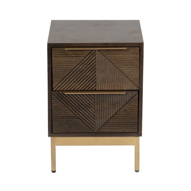 Zaine Carving 2 Drawer Bedside Table - Mango Wood - L38 x W38 x H54 cm - Dark Finish