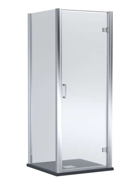 Balterley Hinged Shower Door with Glass, Side Panel & Slimline Shower Tray Silver Chrome