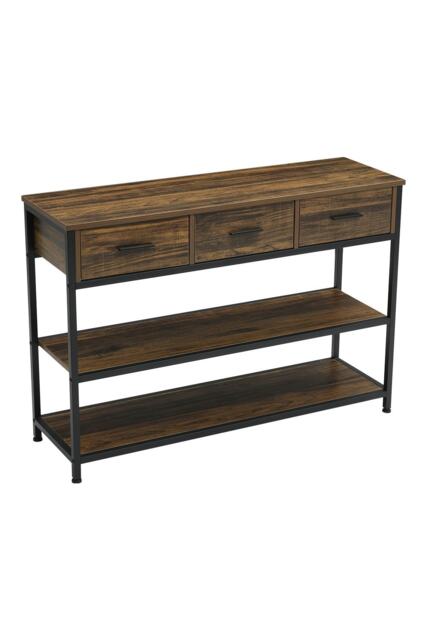 Living and Home Vintage Console Table with Drawers & Shelves - 109 x 34 x 77cm Brown