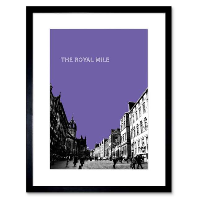 "Royal Mile Edinburgh Scotland Famous Street Purple 9x7"" Black Framed Wall Art Print"
