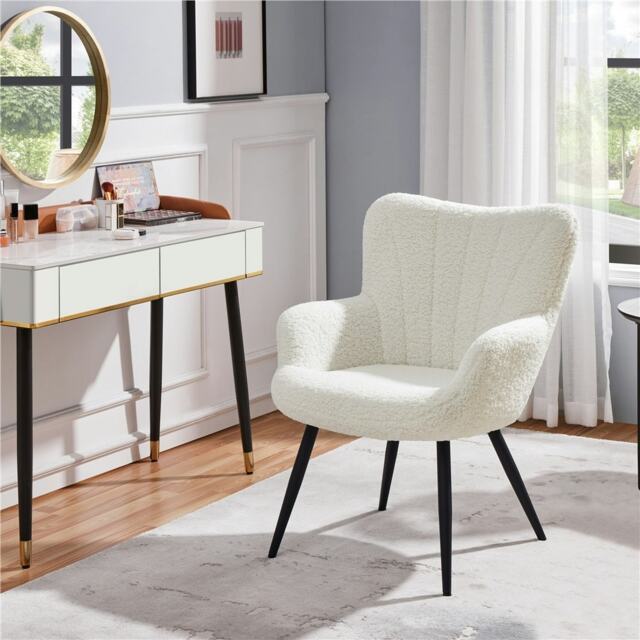 Yaheetech Modern Pleated Curved Back Lamb hair Accent Chair White Ivory