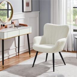 Yaheetech Modern Pleated Curved Back Lamb hair Accent Chair White Ivory