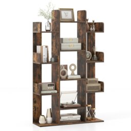 COSTWAY Tree Bookshelf Corner Bookcase Storage Organizer Brown Brown
