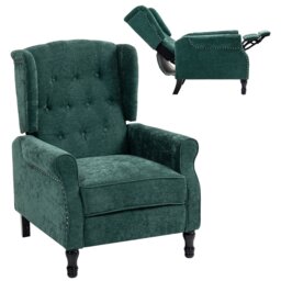 HOMCOM Manual Reclining Armchair Recliner with Footrest Dark Green