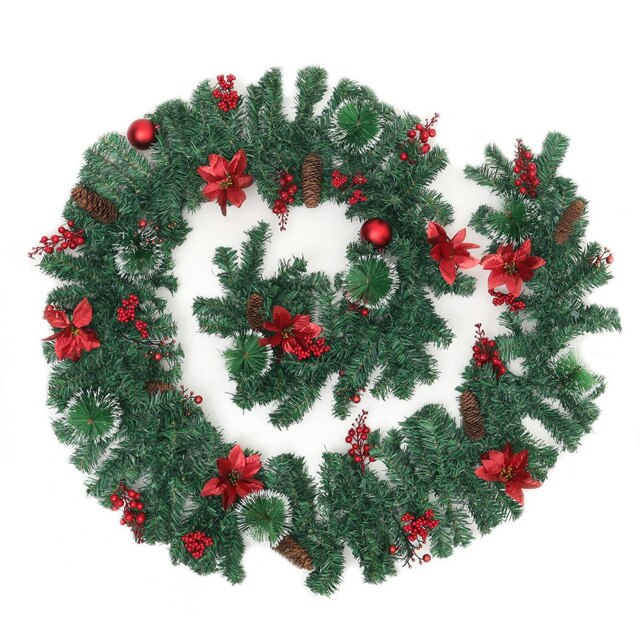 Living and Home 2.8m LED Light Poinsettia Christmas Garland Decor - Blossom * snow