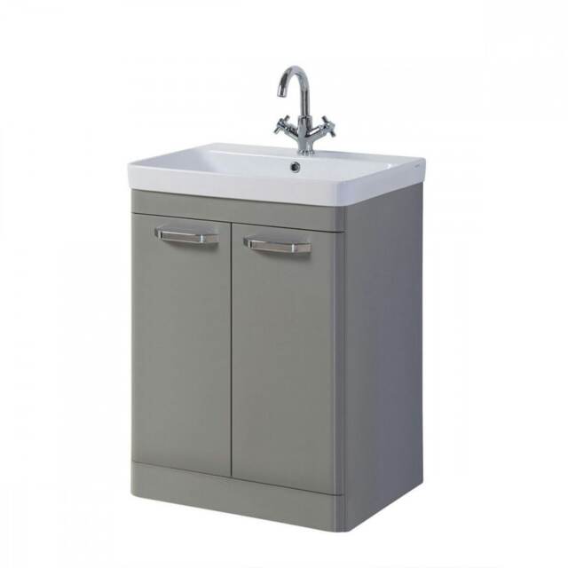 Bathroom 2-Door Floor Standing Vanity Unit with Basin 500mm Wide White 1 Tap Hole - Basalt Grey - Brassware Not Included Grey Grey 1