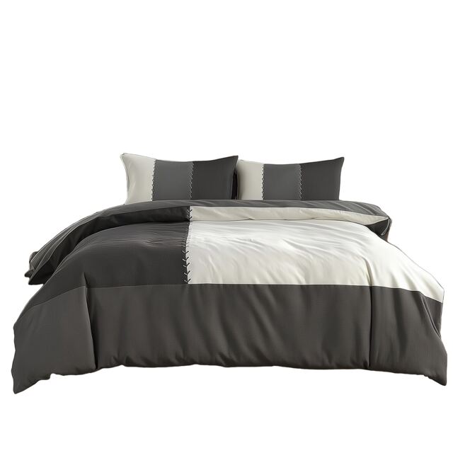 Duvet Cover And Pillowcase Set Black Blue Chocolate Patchwork Design Polycotton Bed Linen Black Single