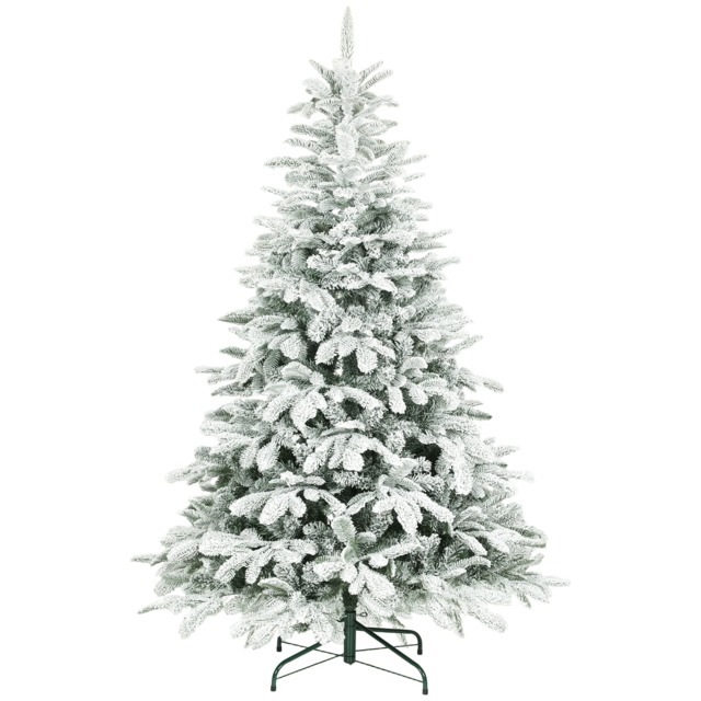 HOMCOM 6 ft Artificial Flocked Christmas Tree with 1182 Branches, Hinged Xmas Tree with Foldable Metal Stand, Easy Assembly for Home Office Decor Green Green