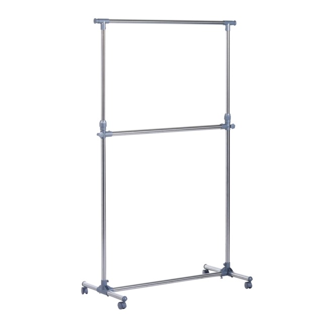 HOMCOM Heavy Duty Clothes Hanger Garment Rail Hanging Display Stand Rack w Wheels Adjustable