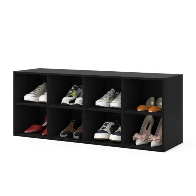 COSTWAY 8 Grid Shoe Bench 2 in 1 Shoe Organizer Storage Black Black