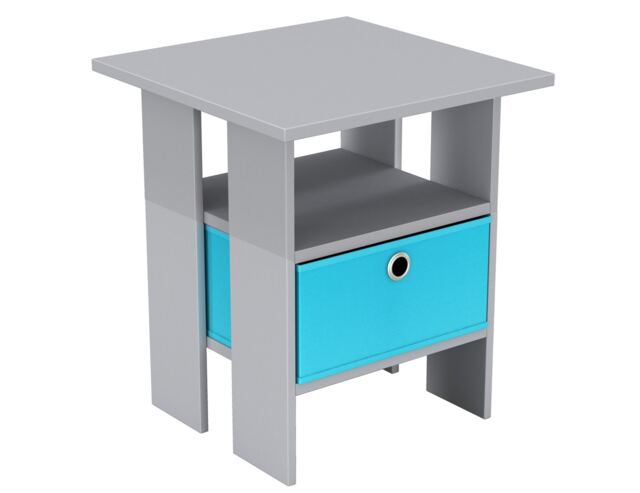 2-Tier 1- Drawer Wooden Side Table Grey Grey & Light Blue 1
