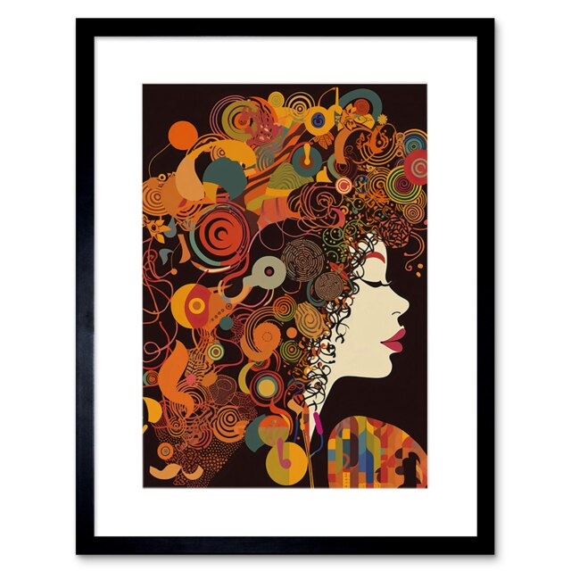 "Kandinsky Style Woman Portrait Modern Folk Art 9x7"" Black Framed Wall Art Print"