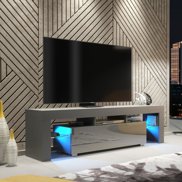 TV Unit Cabinet Stand Entertainment Centre Storage Unit Media Console 160cm Grey