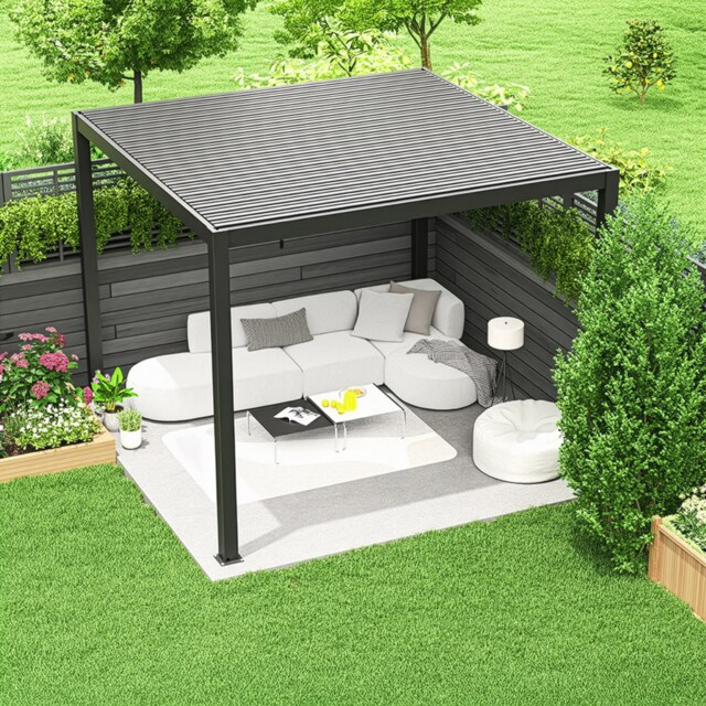 Charcoal Pergola with Steel Louvered Shutter Roof 3m x 3m