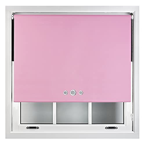 FURNISHED Custom Fit Blackout Roller Blinds with Triple Round Eyelets & Metal Fittings Pink Pink (W) 150cm x (L) 165cm