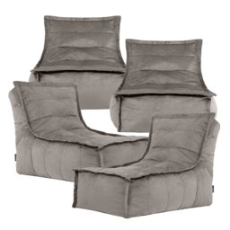 Dolce Large Beanbag Lounger Velvet Charcoal Grey 4-Pack