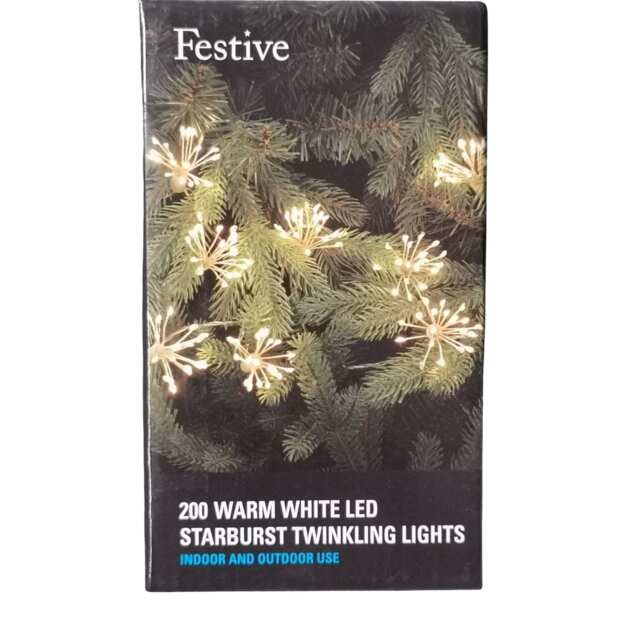 Festive Christmas 10 Warm White LED Twinkling Starburst Lights