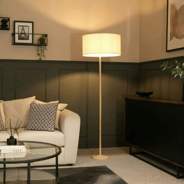 ValueLights Triston Painted Natural Floor Lamp with Large Cream Drum Shade
