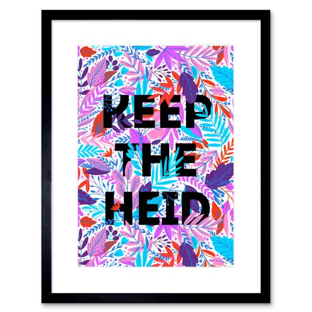 "Leaf Pattern Scotland Keep Heid Stay Calm 9x7"" Black Framed Wall Art Print"