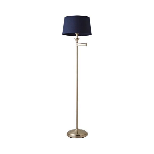 ValueLights Sinatra Brushed Chrome Floor Lamp Blue Taper Shade and Bulb