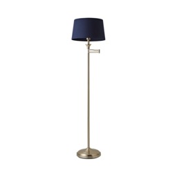 ValueLights Sinatra Brushed Chrome Floor Lamp Blue Taper Shade and Bulb