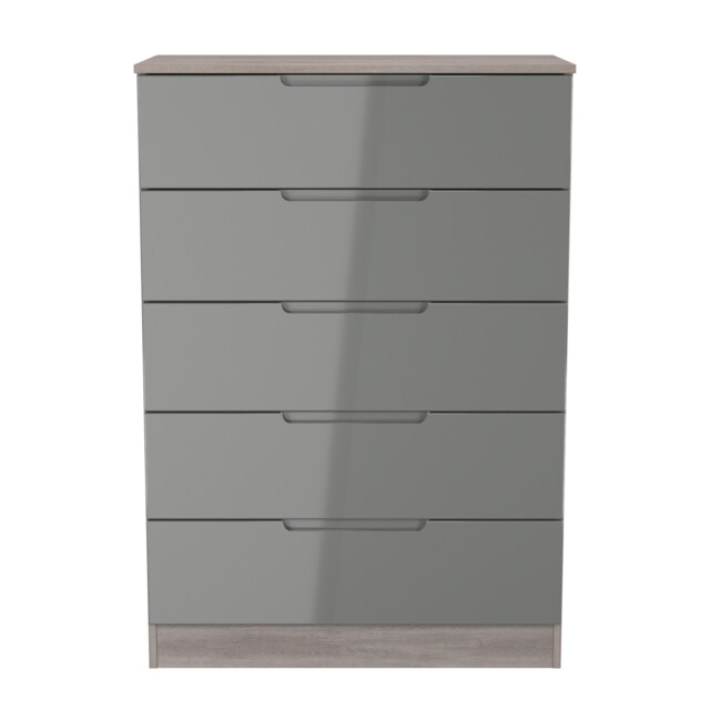 Lucca 5 Drawer Chest of Drawers in Grey Gloss & Grey Oak (Ready Assembled) Grey Grey Gloss & Grey Oak