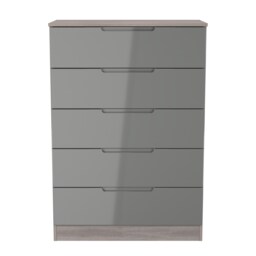 Lucca 5 Drawer Chest of Drawers in Grey Gloss & Grey Oak (Ready Assembled) Grey Grey Gloss & Grey Oak