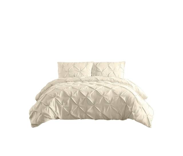 Pintuck Pinch Pleated Polycotton Duvet Cover And Pillowcase/s Set Bed Linen Cream Cream Single