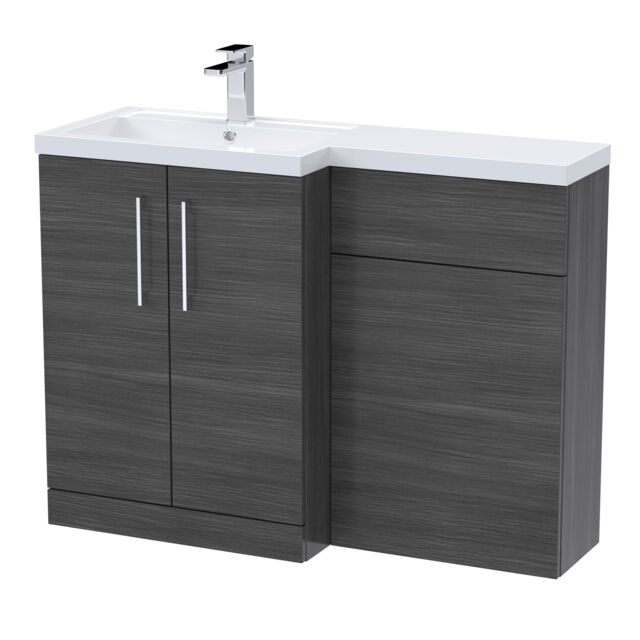 Balterley Left-Hand Bathroom Vanity and WC Unit Combination with Basin, with Handles Grey Anthracite Woodgrain
