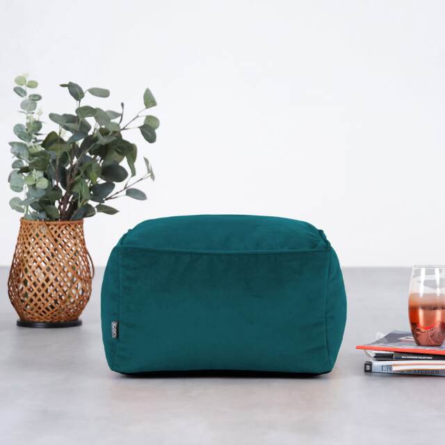 Amara Velvet Bean Bag Pouffe Teal Green Green Teal Green 1