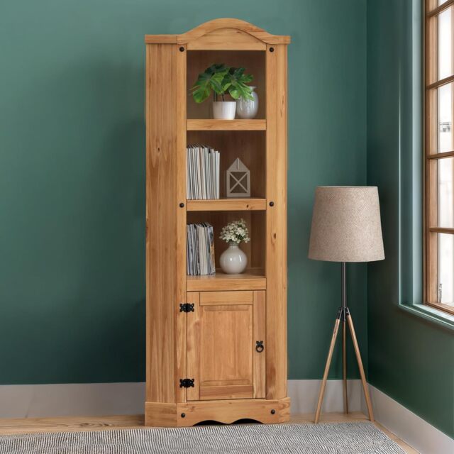 Mercers Furniture Corona Corner Display Unit 1 Door Bookcase Solid Wood Pine Wooden with Mexican Styling
