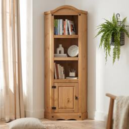 Mercers Furniture Corona Corner Display Unit 1 Door Bookcase Solid Wood Pine Wooden with Mexican Styling