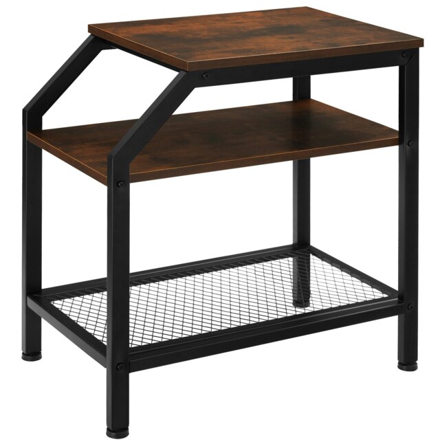 Bedside Table Plymouth - industrial style, with 2 shelves, grid shelf, 36.5 x 58.5 x 59.5 cm Brown Dark Wood