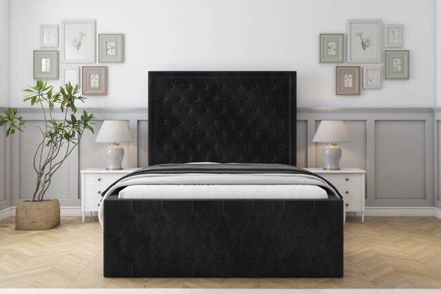 "Sloomy Vienna Black Naples Bed Frame With Mattress With 50"" Upholstered Headboard 4' Small Double"