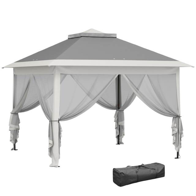 Outsunny Pop Up Gazebo Height Adjustable Canopy Tent w/ Carrying Bag, Dark Grey Grey Dark Grey